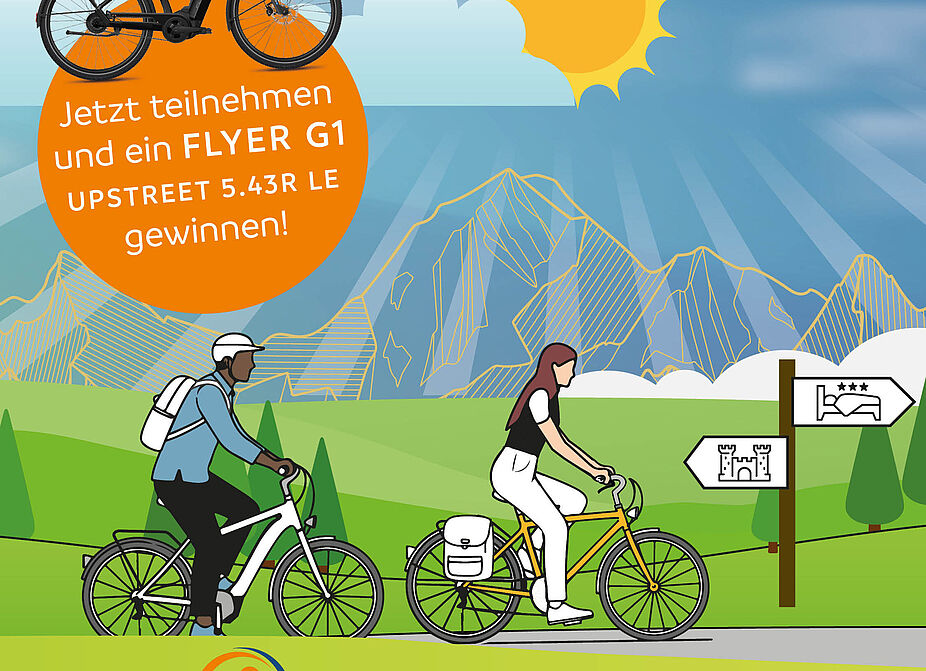 Keyvisual zur ADFC-Radreiseanalyse 2025 mit Gewinnspiel Querformat